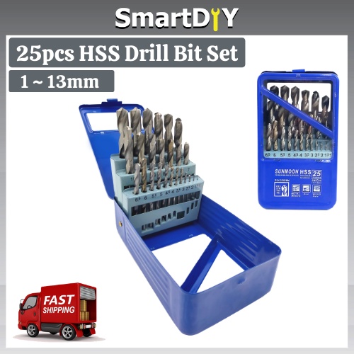 25 PCS HSS High Speed Steel Twist Drill Bit Set (1.0mm - 13.0mm) Metric ...