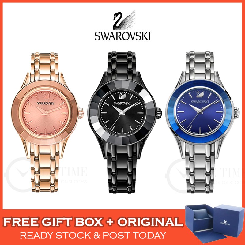 Authentic Swarovski Alegria Rose Gold Blue Black Stainless Steel Women Ladies Watch Jam Tangan Wanita Perempuan