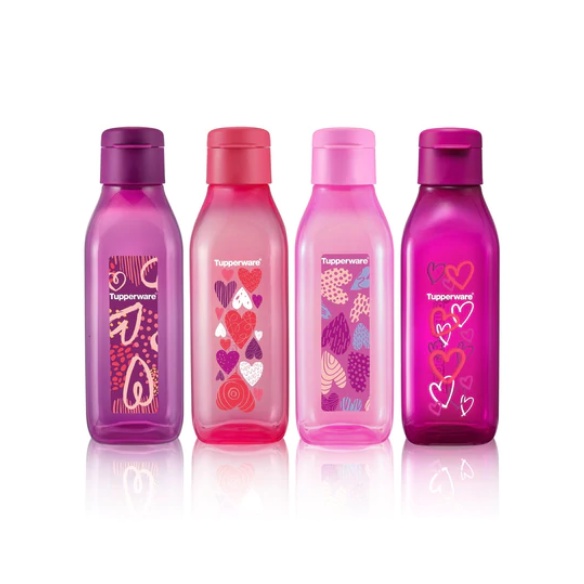 Tupperware Sweet Hearts Square Eco Bottle (4) 500ml | Shopee Malaysia