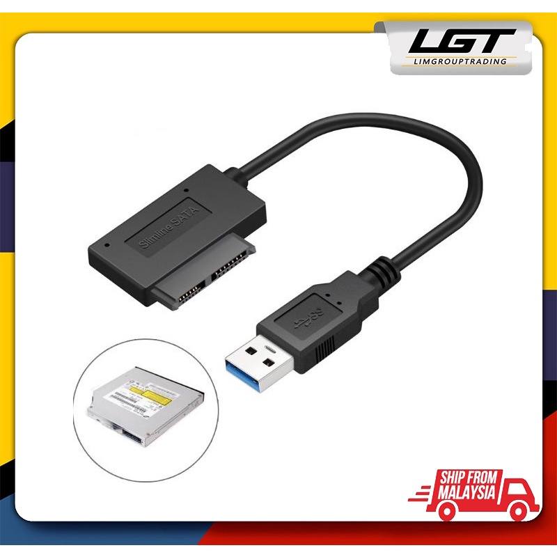 USB 3.0 to 7+6 13-pin Slimline SATA Adapter Cable for Laptop CD/DVD ROM  Optical Drive