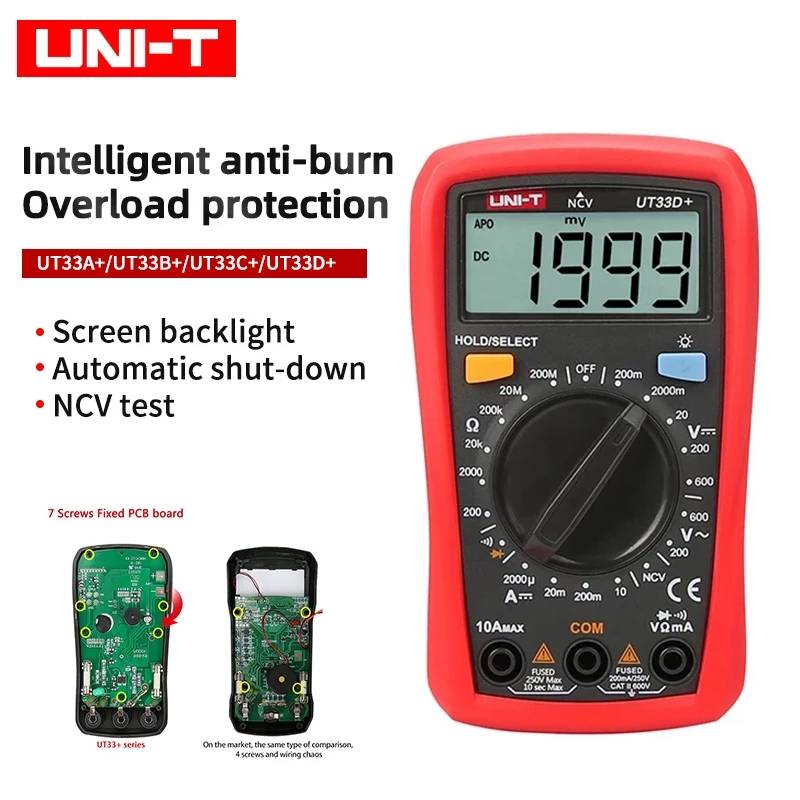 UNI-T UT33C+ Palm Size Multimeter Resistance Measure LCD AC DC 2mF ...