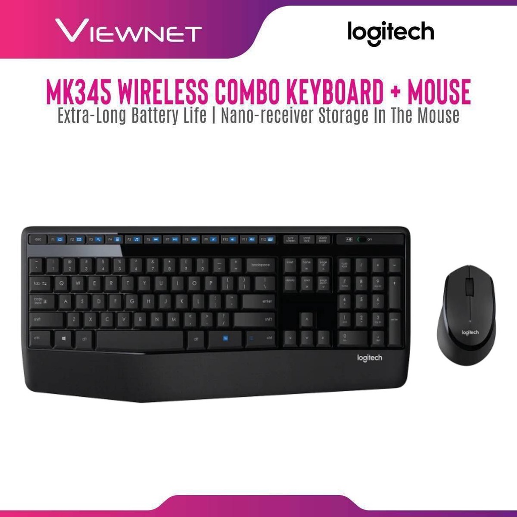 LOGITECH MK345 WIRELESS COMBO SET KEYBOARD & MOUSE PALM REST ADJUSTABLE ...