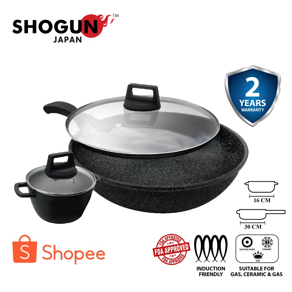 Shogun Senjo Marble 30 x 9.5cm Non-stick Stirfry Wok + 16 x 8.9cm Mini ...