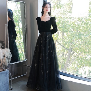 LONG SLEEVE VELVET BALL GOWN