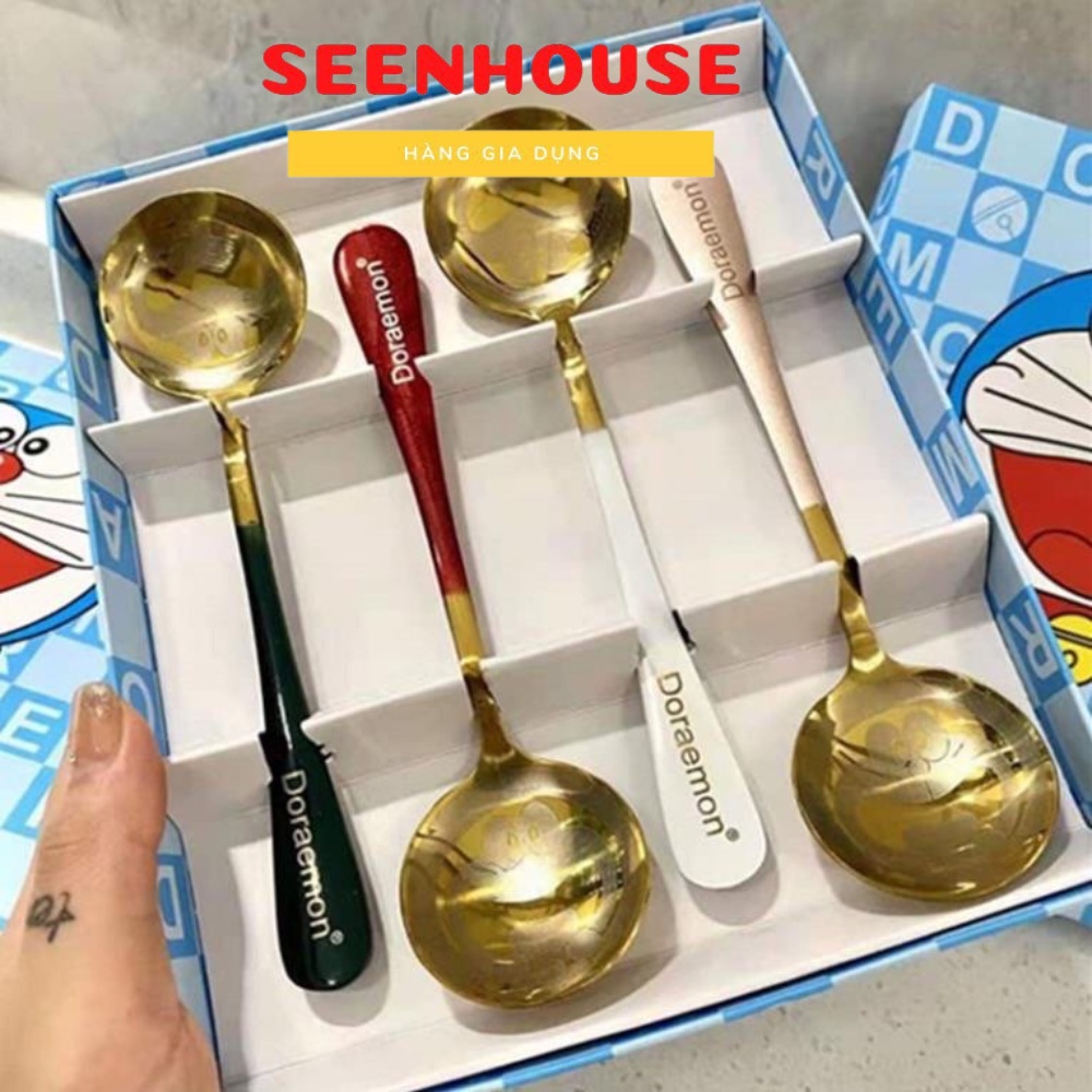 Rust 4 Spoons, Stainless Steel Coffee Spoon Unique Cute Doraemon Design