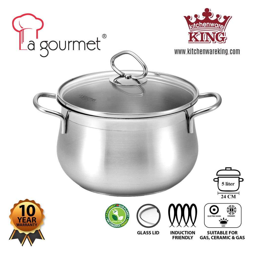 La gourmet Classic 24 x 15cm Stainless Steel Casserole with Glass Lid