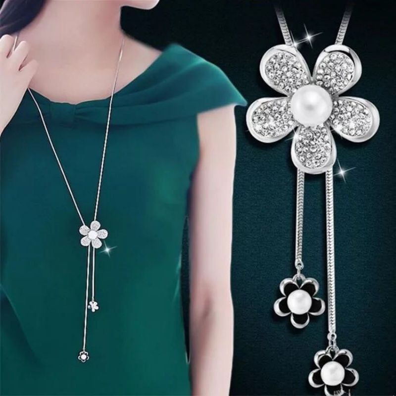 LZ Rantai Panjang Loket Bunga Long Necklace Flower Pearl ala Mutiara ...