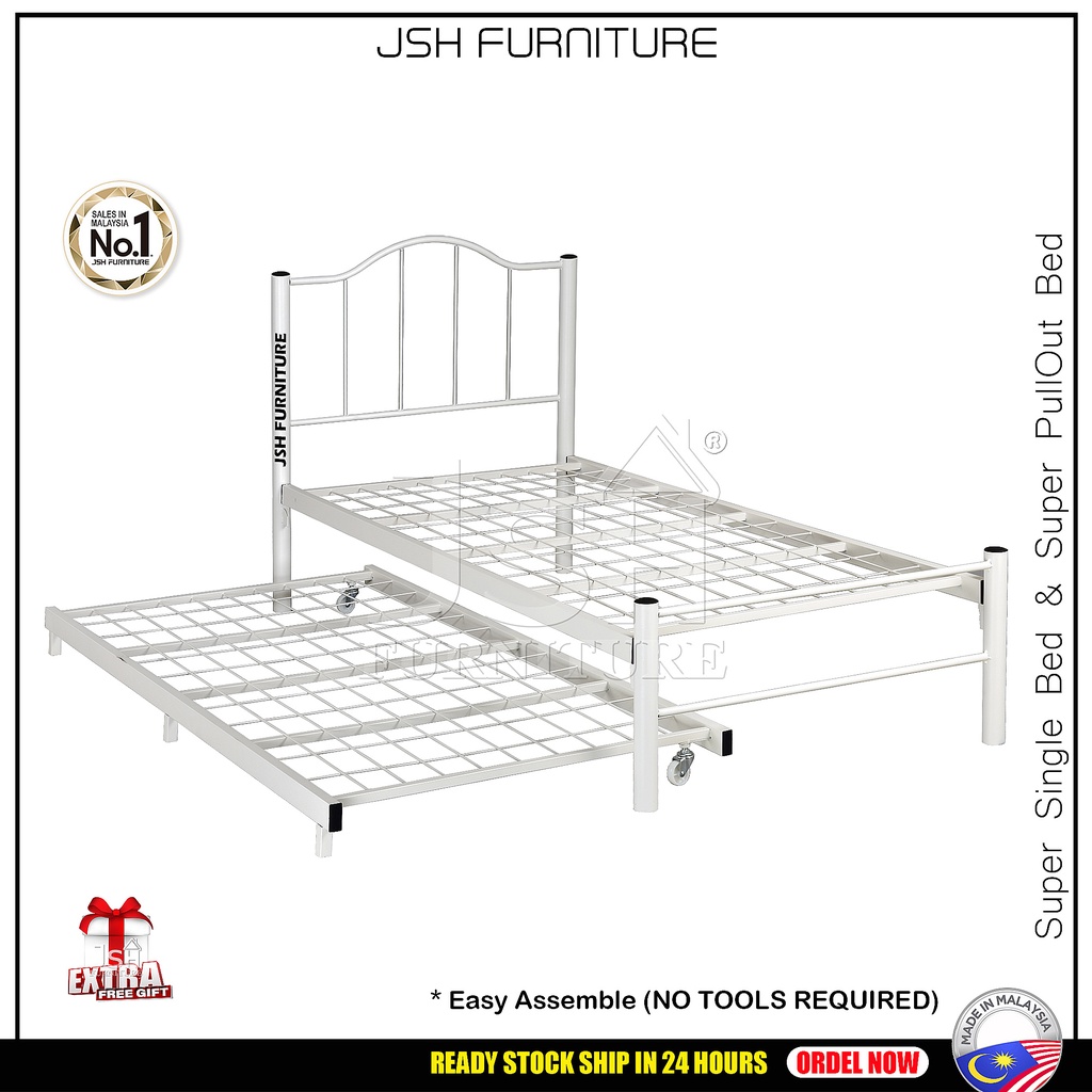 Super Single Metal Bed Frame With Pull Out Bed Frame JSH S32 - Katil ...