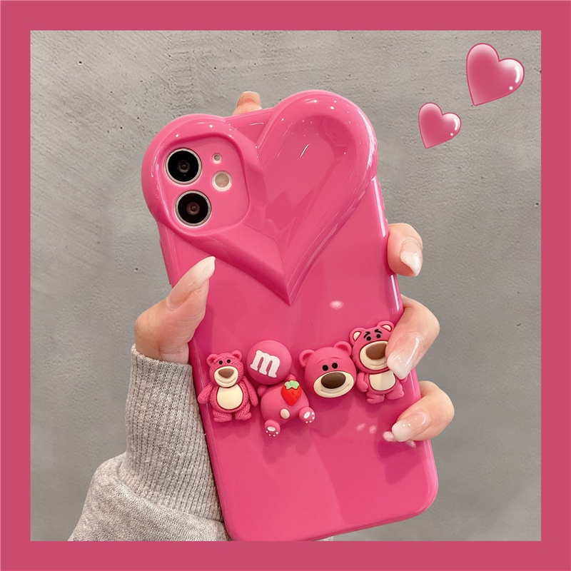 Neon Rose Lotso bear Glossy Phone Case For iPhone17 16 14/15Pro 13 12 ...