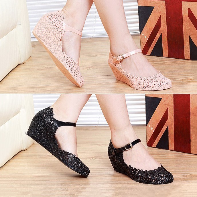 Flower Jelly 6CM Wedges Strap Sandal Heel Buckle Shoe Shopee Malaysia