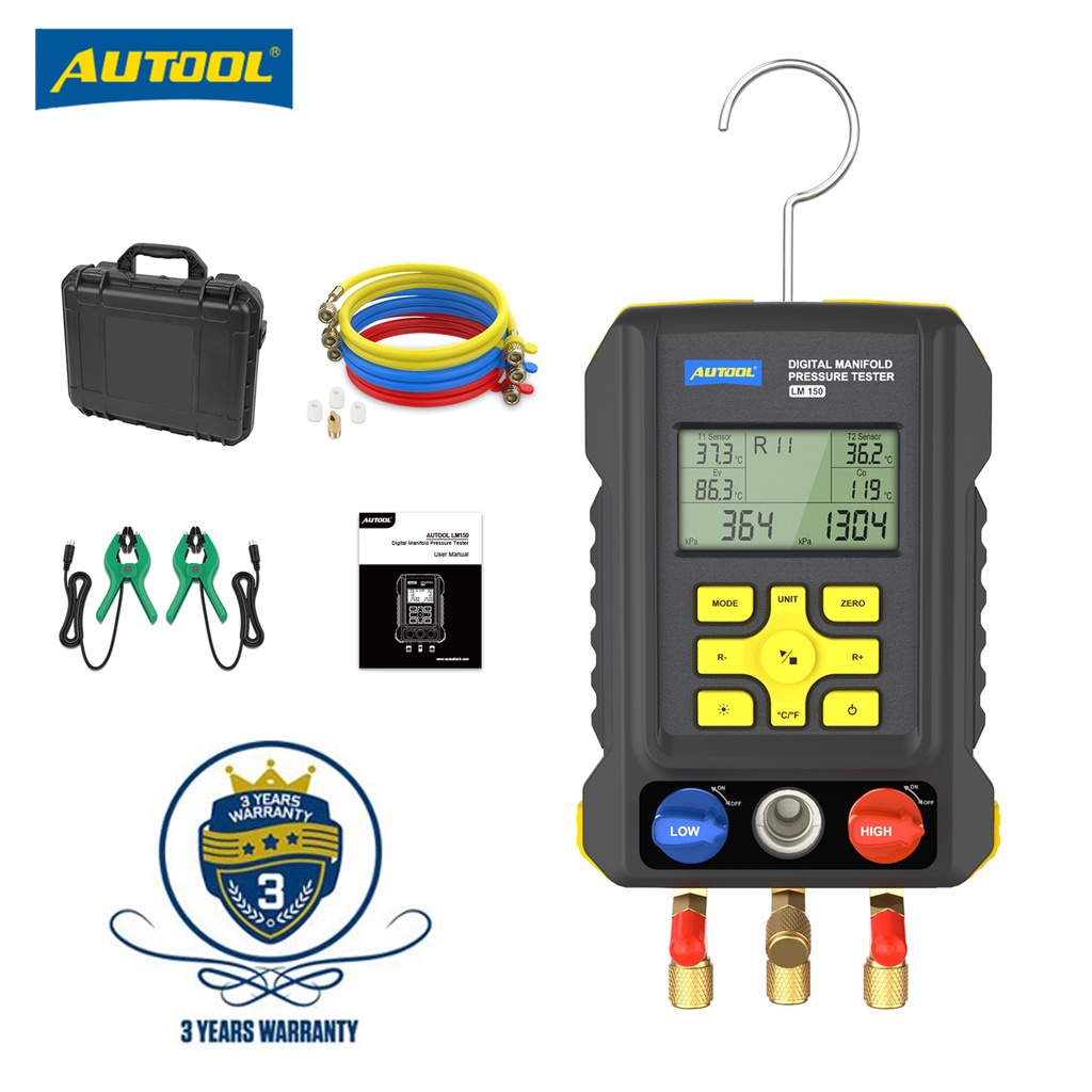 AUTOOL LM150 Digital Manifold Gauge Car Air Conditioner Pressure Tester ...