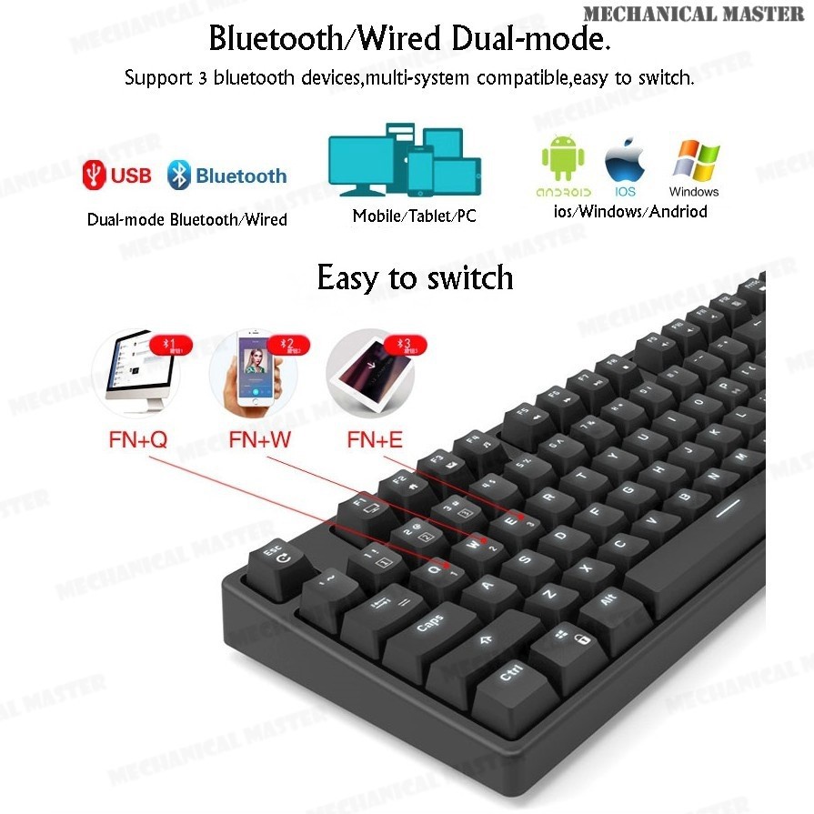 Hot Swappable] Royal Kludge Rk987 Real Mechanical Keyboard Wireless Tkl 