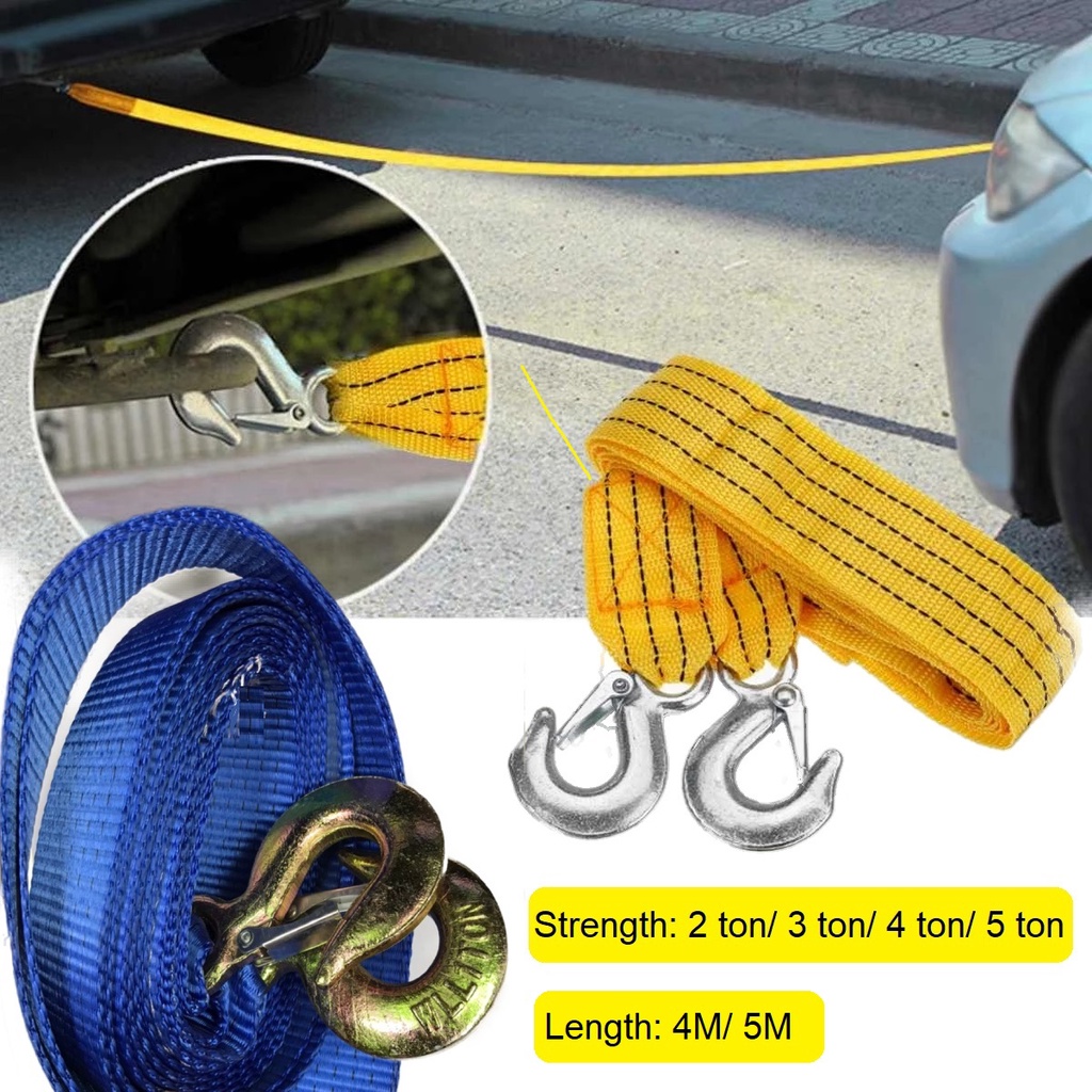 4 Meters Car Tow Rope With Hooks High Strength Towing Strap For