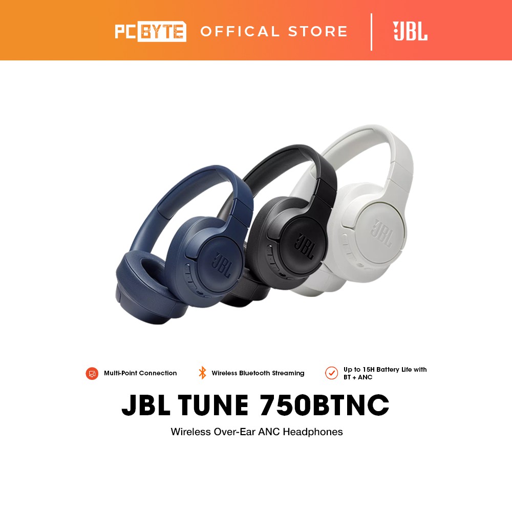 JBL TUNE Wireless Over-Ear ANC Headphones Black/White/Blue 750BTNC