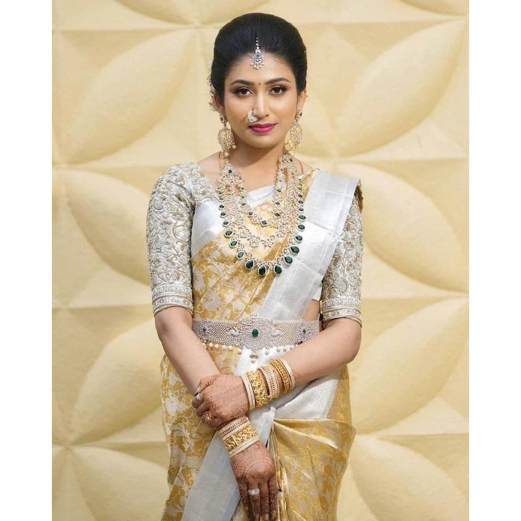 Best Quality Kanji Silk Saree with Silver Border Shopee Malaysia