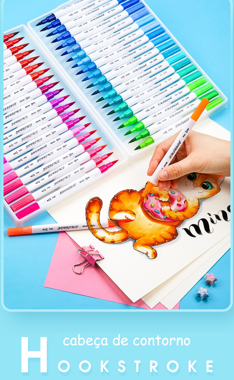 100 Colors Double Head Colored Pens Tips Fineliner and Brush Marker Pen