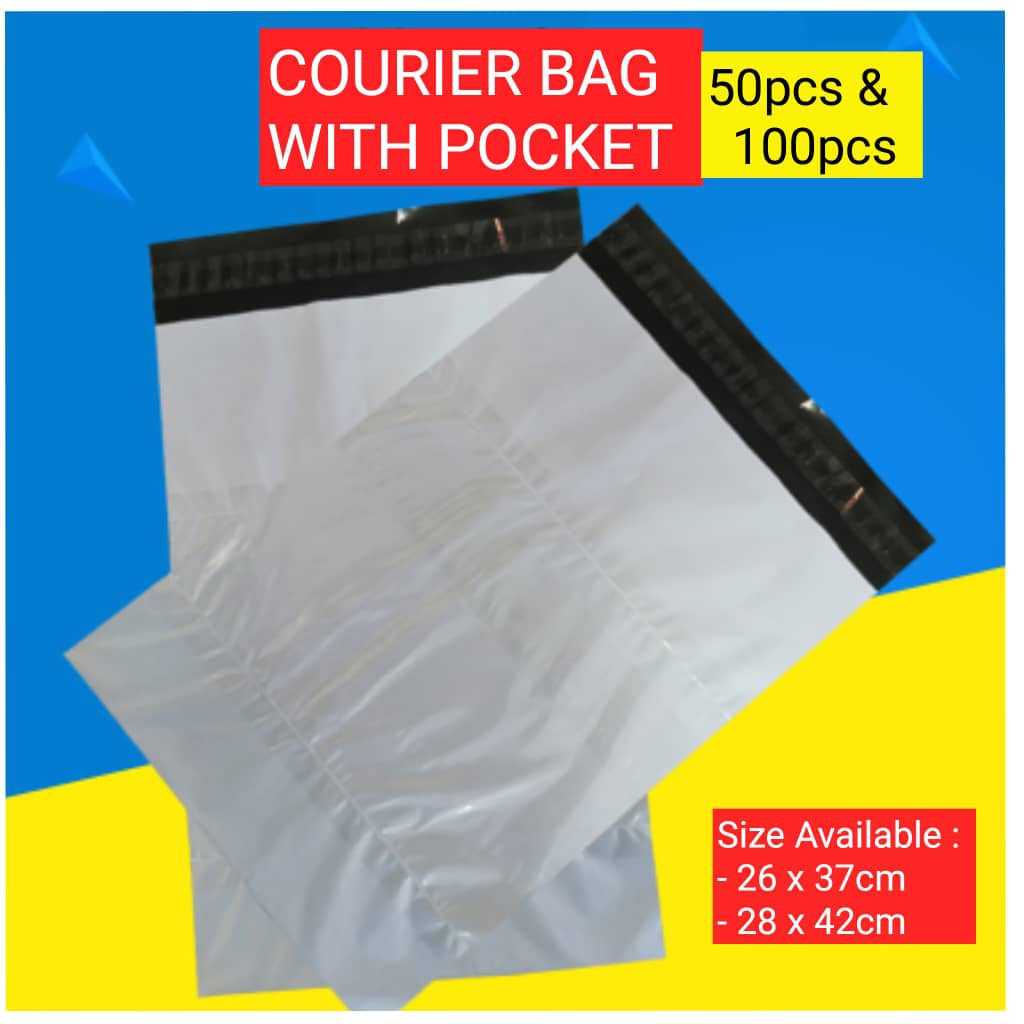 (READY STOCK) White Flyer Plastic Courier with Pocket Parcel Bag with ...