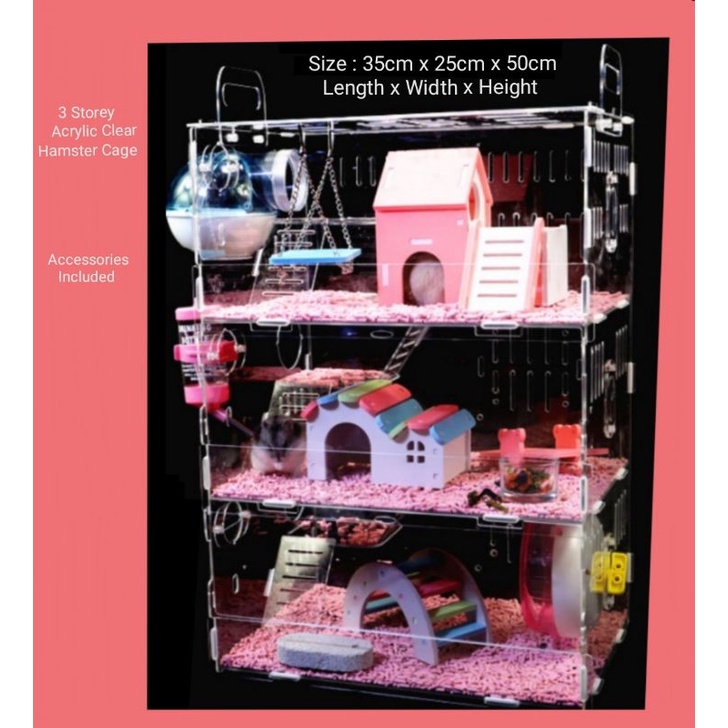View of (🇲🇾Ready Stock) 3 Storey Acrylic Large Hamster Cage/ 3 level Sangkar ...
