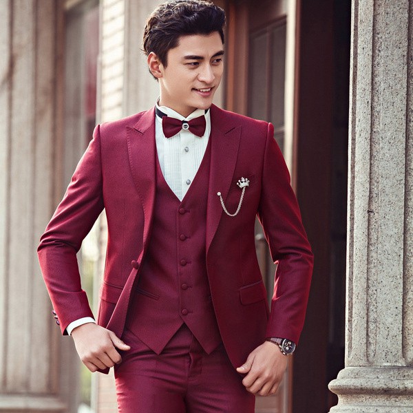 Wine red suit for 2024 wedding