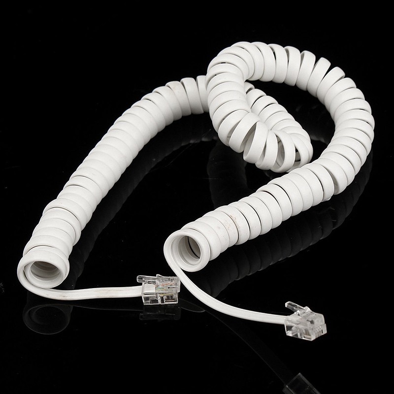 2M / 4M White / Black Coiled Telephone Handset Cable RJ10 Phone Lead ...