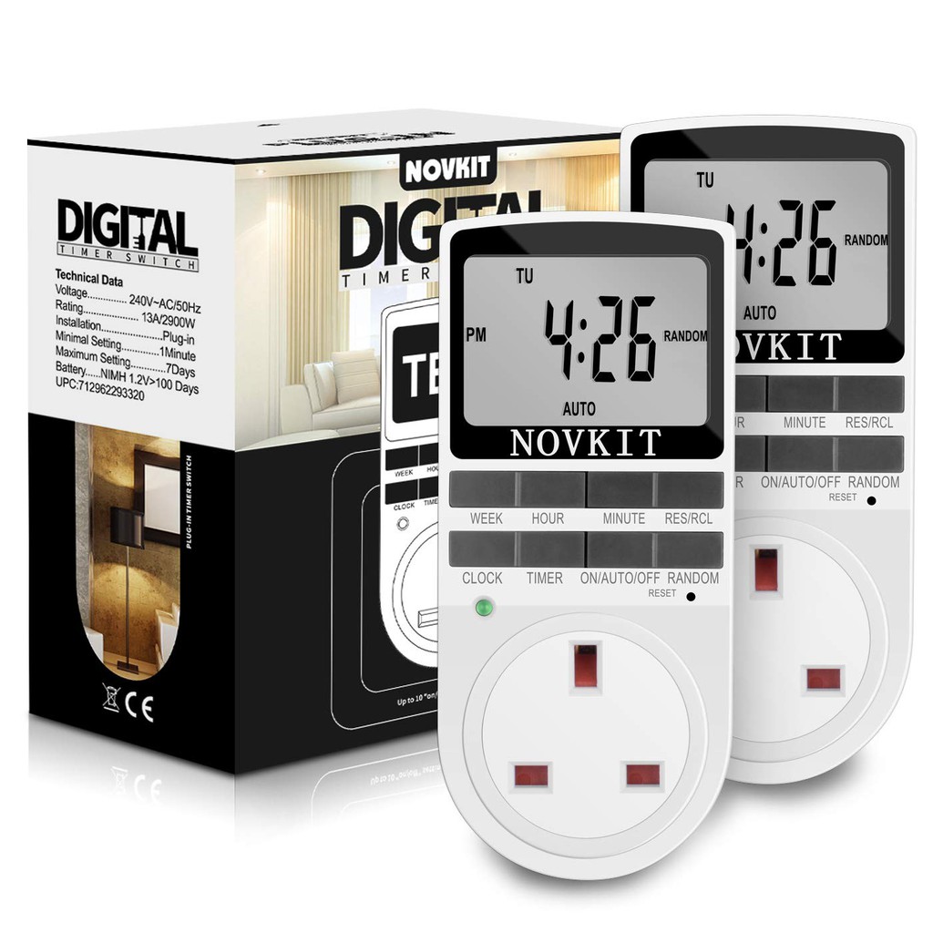 Novkit Digital Electrical Timer Plug Socket 24 Hours/7 Day Weekly ...