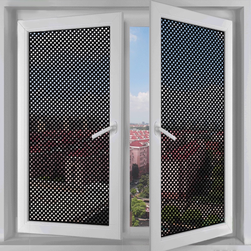 New Perforated Mesh Window Film Self Adhesive Black White Dotted One ...