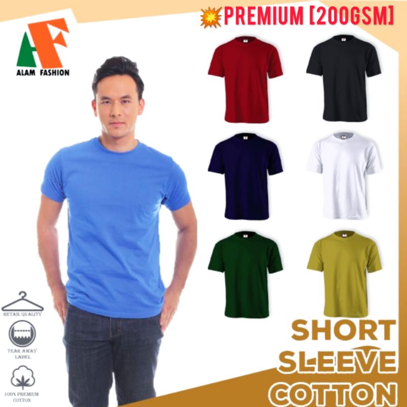 ALAM FASHIONS [PREMIUM] Plain Cotton Round Neck T-Shirt (Short Sleeve ...