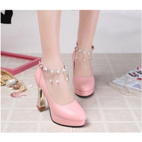 Strappy High Heels Platform Nikah Wedding Shoes Diamond Pastel Baby Pink Open Toe