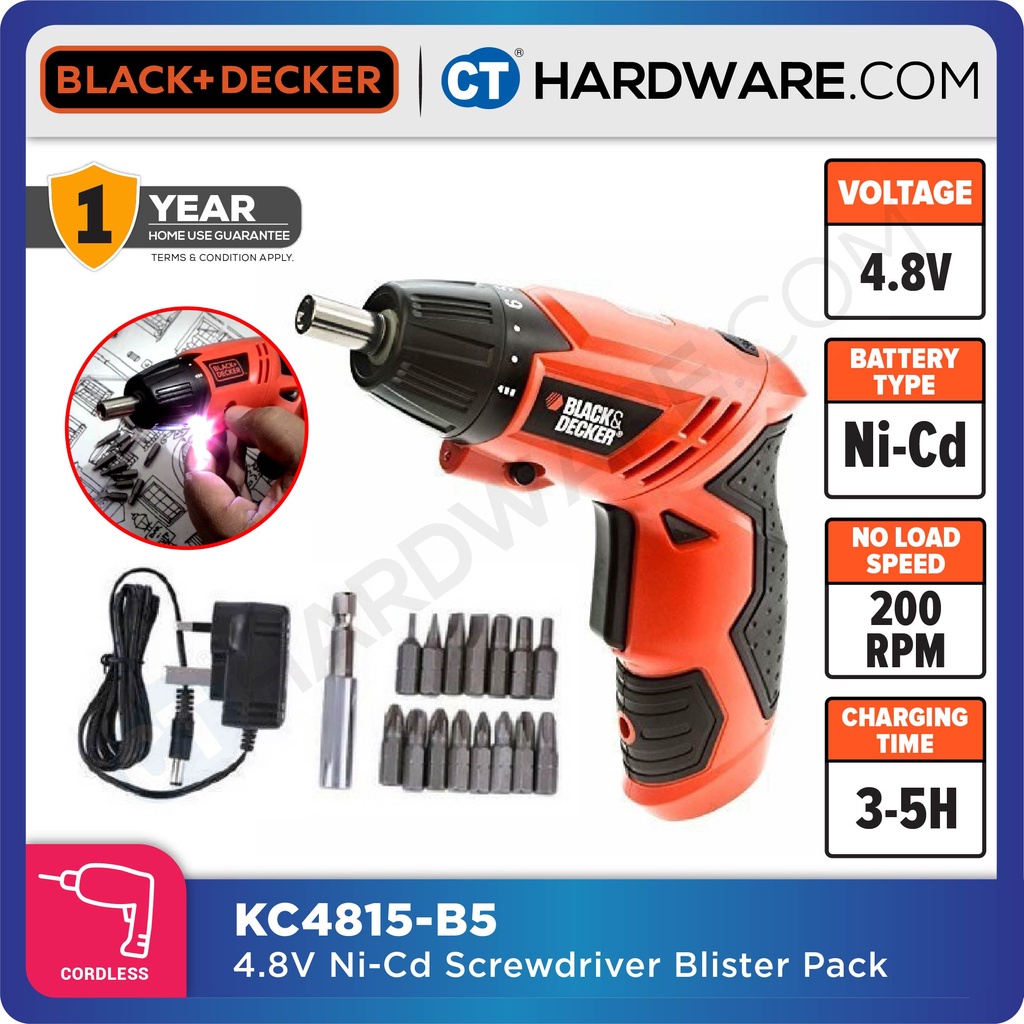 BLACK & DECKER KC4815 CORDLESS SCREWDRIVER 4.8V 200Rpm (15 BITS