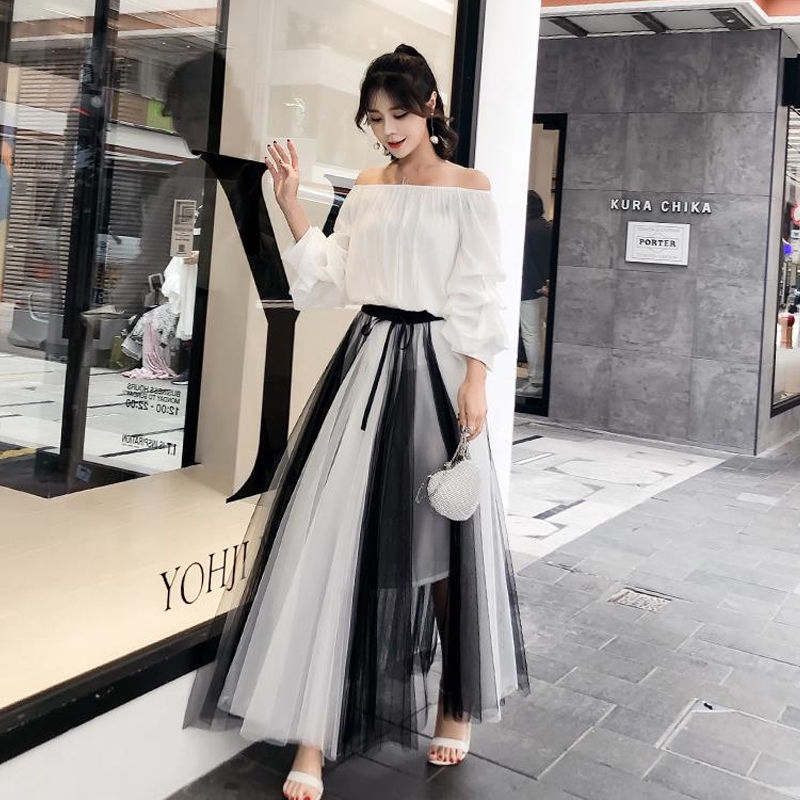 Half body Skirt Woman High Waist Skirt Black And White Hit Color
