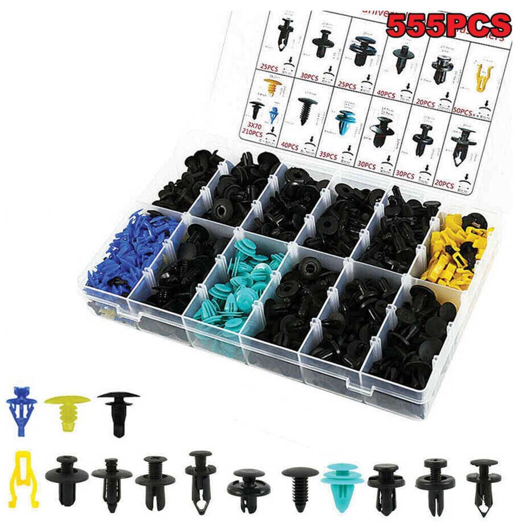 200/500/1000pcs/set Automotive Plastic Rivet Car Fender Bumper Interior Trim Push Pin Clips Kit Car Accessories With 6 Inch Tool - 34