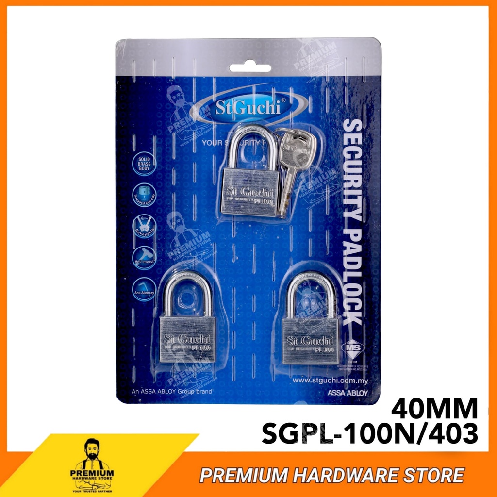 ST GUCHI Top Security Padlock (Key Alike) SGPL-100N 40MM 3PCS Stainless ...