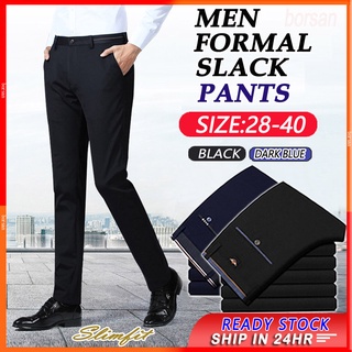 Mens Business Casual Straight Office Pants Elasticity Slim Fit