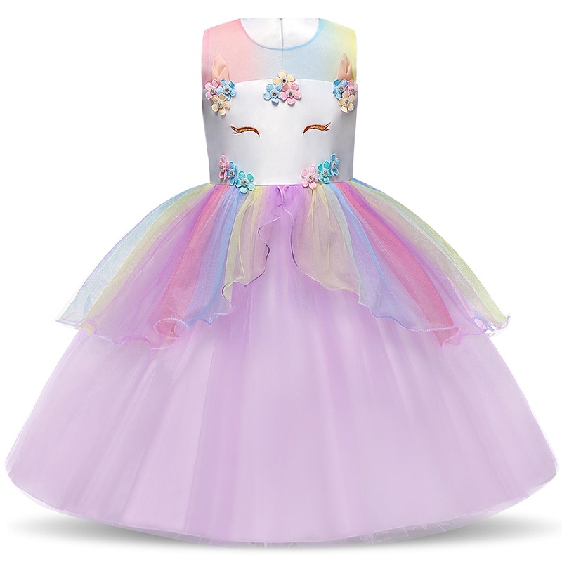 Girls Colorful Rainbow Unicorn Princess Dress Birthday Party Pageant ...