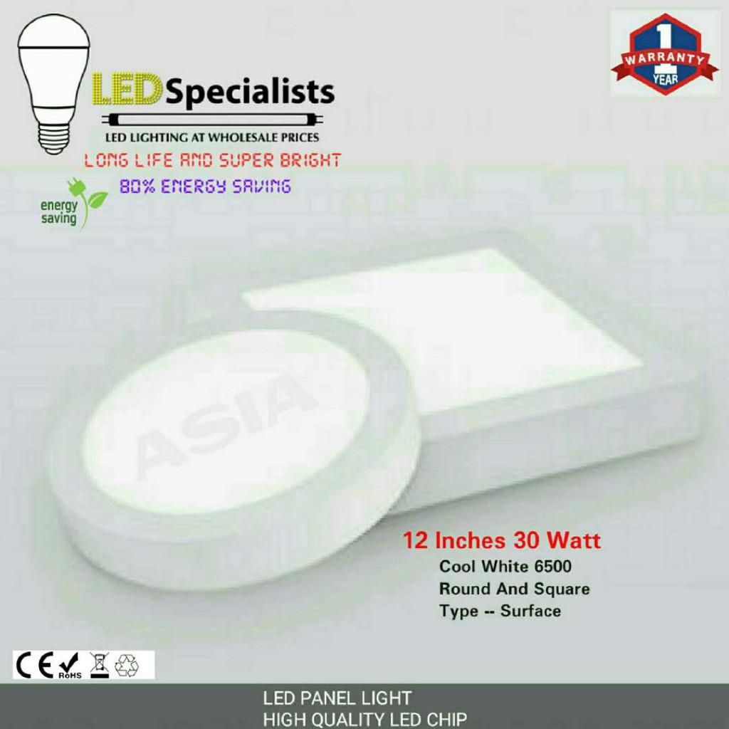 12 Inches 30 Watt Round Square Led Panel Light. Type Surface