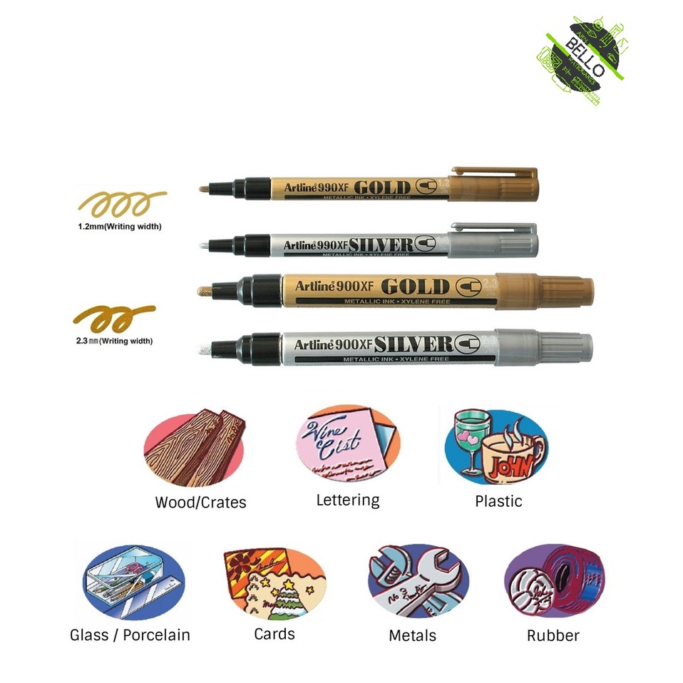 Artline 900XF Metallic Ink Marker, SILVER, 2.3MM, Ideal for Decorating and  Writing on Card, Plastic, Glass, Metal or Pottery. 