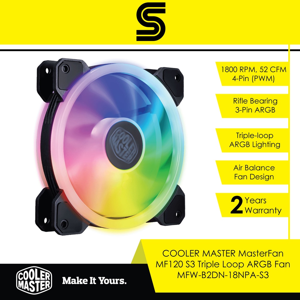COOLER MASTER MasterFan MF120 S3 Triple Loop ARGB Fan MFWB2DN18NPA