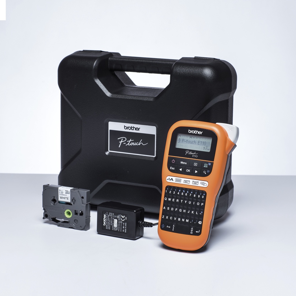 Brother PTE110VP Laminated Label Printer Up to 12mm Width Comes with Carrying Case Built