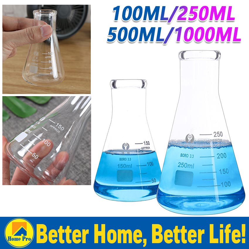 100 1000ml Glass Flask Laboratory Use Narrow Neck Glass Conical Erlenmeyer Flask For Chemistry 6634