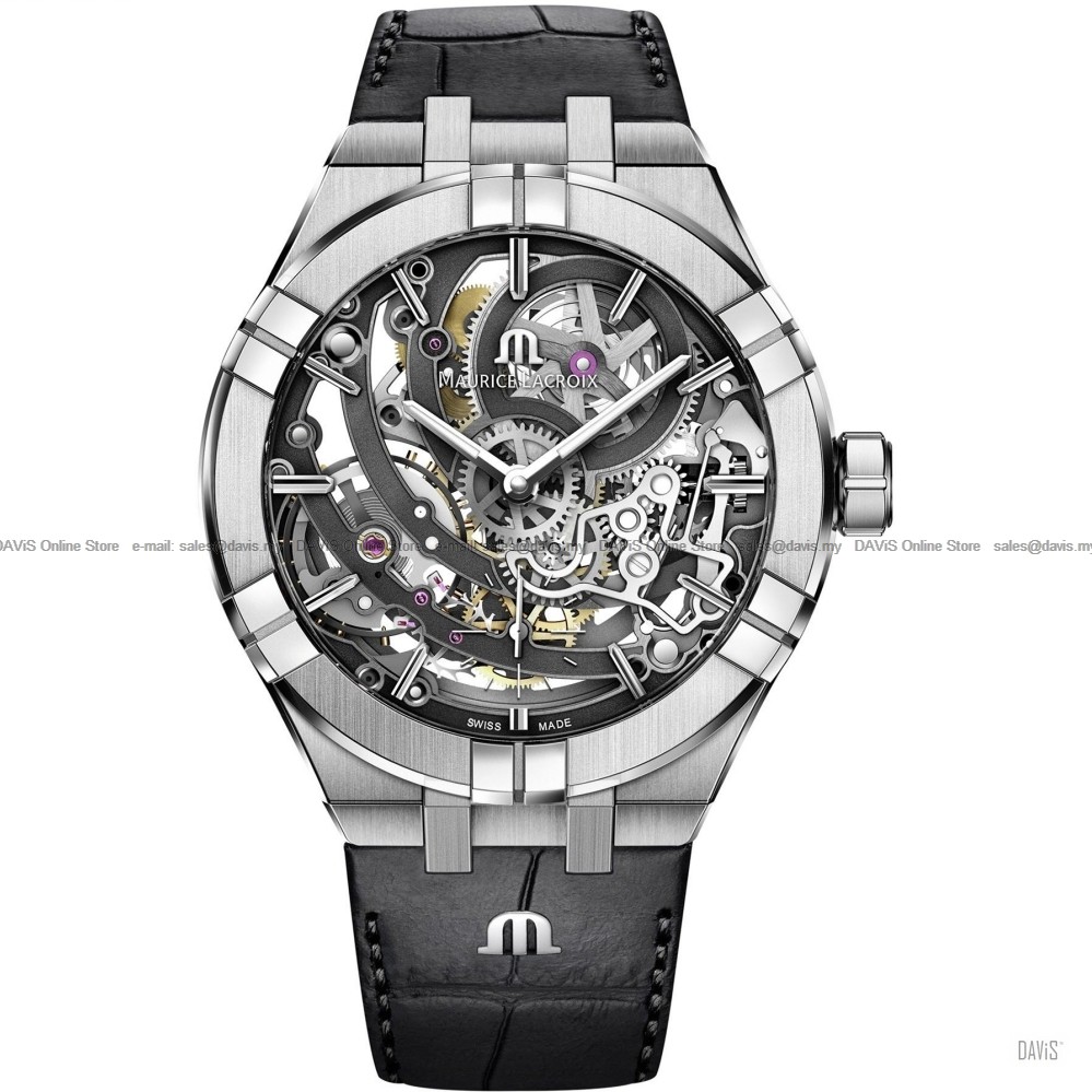 MAURICE LACROIX AI6028 SS001 030 1 Men s Watch AIKON Automatic Skeleton 45mm Leather Strap Black Original