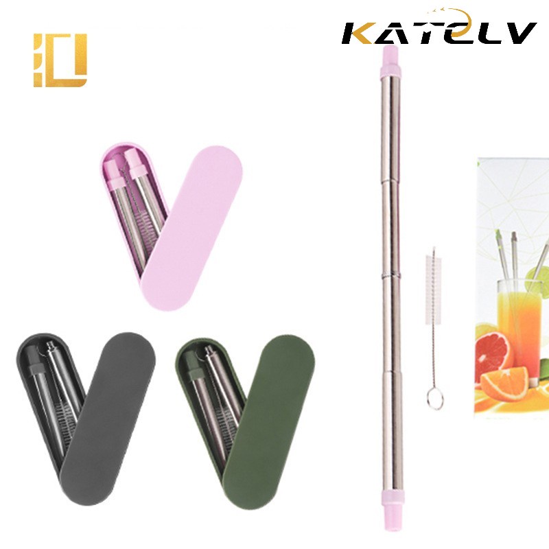Collapsible Metal Straw 304 Stainless Steel Straw Telescopic Reusable ...