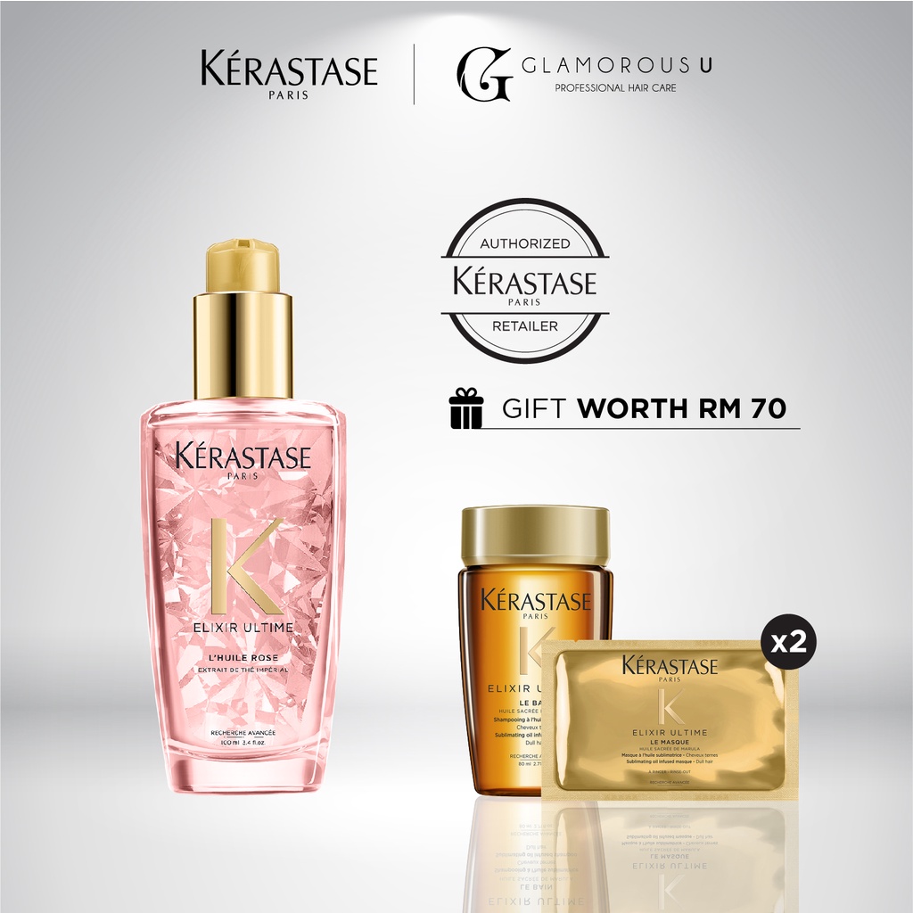 Kerastase Elixir Ultime L'Huile Rose (100ml) [Free Random Bain 80ml x 1 ...