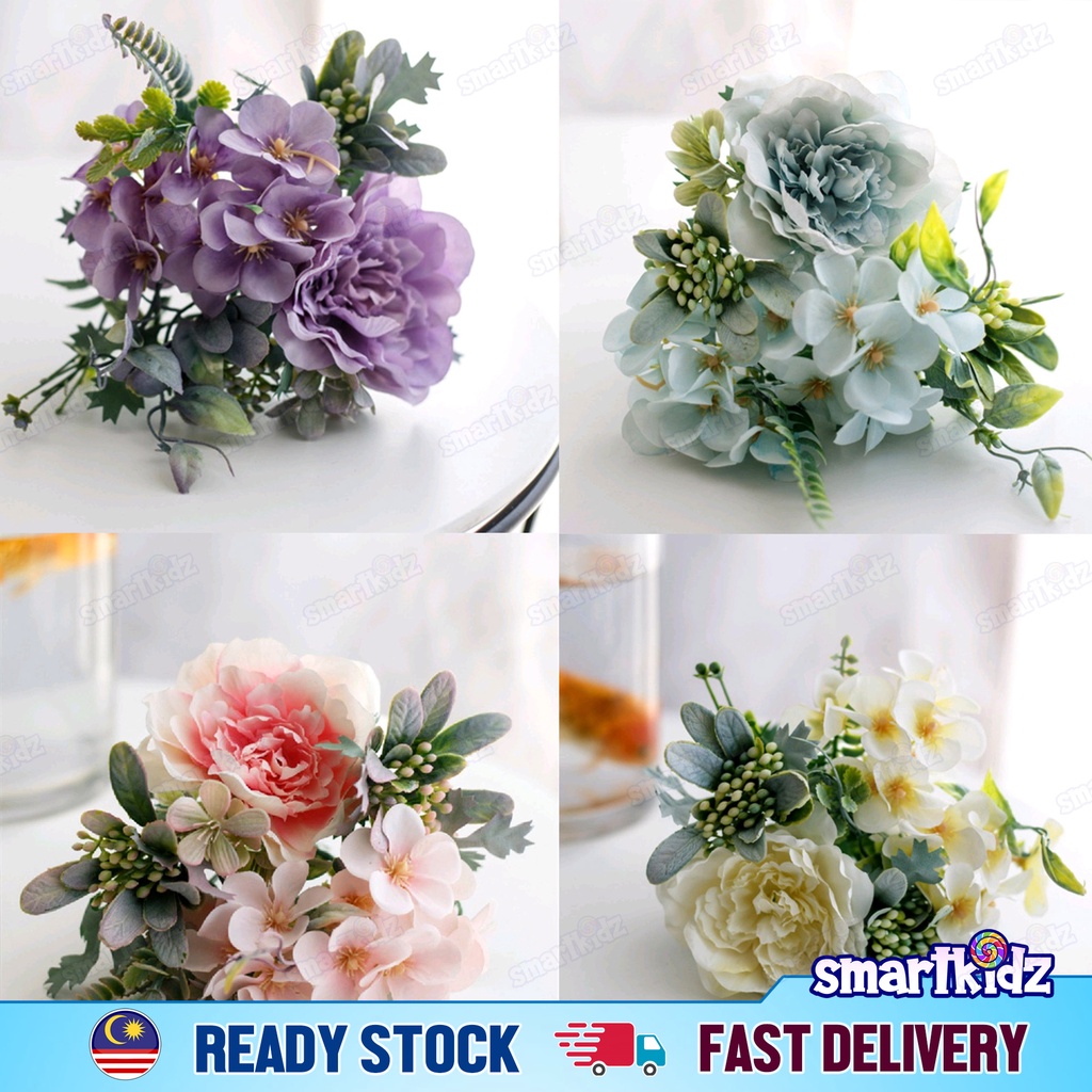 [1 Bouquet] Peony Hand Bouquet Mixed Artificial Flowers | Rose Mixed ...