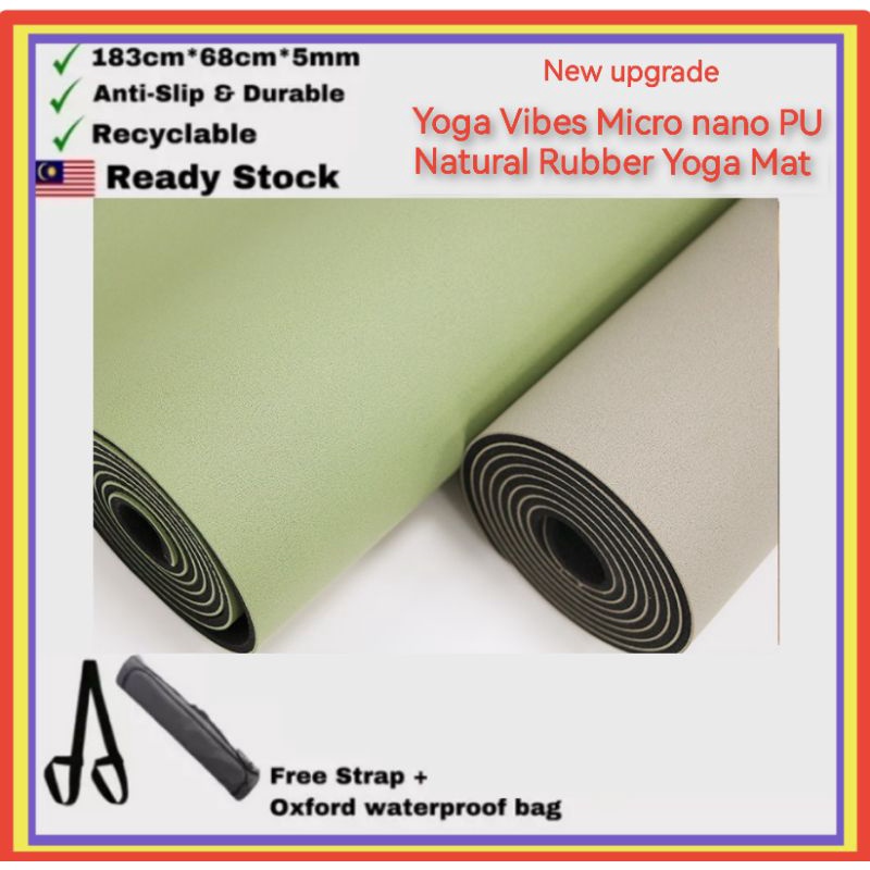 Yoga Vibes Premium Natural Rubber Yoga Mat Matte PU surface Extra