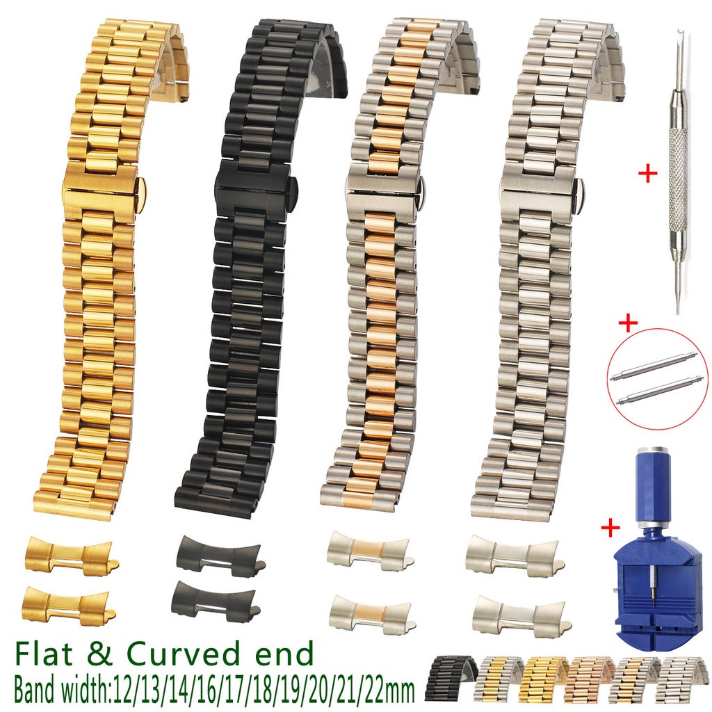Semicircle Link Solid Flat Curved End Stainless Steel Watch Band 10 12 ...