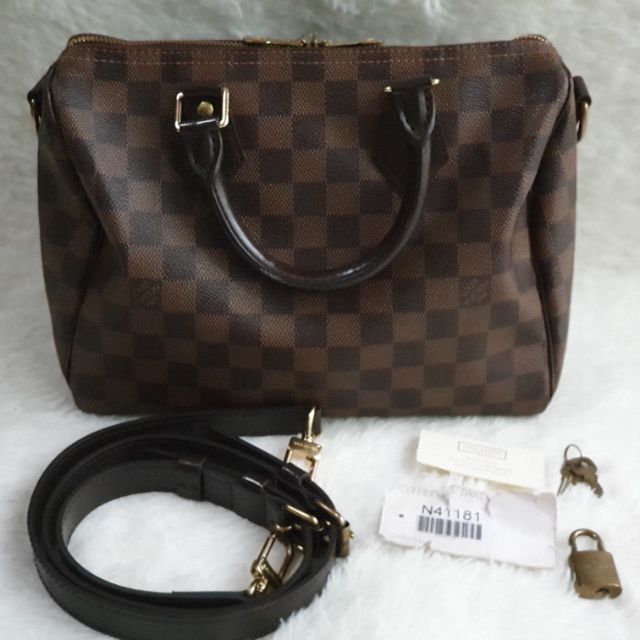 LOUIS VUITTON Speedy Bandouliere 25 Damier Ebene Bag with Strap