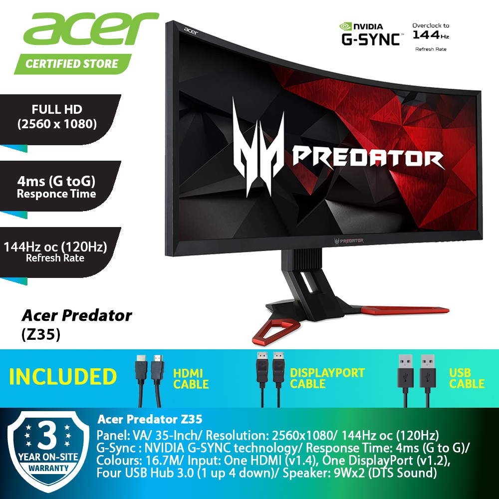 Acer Predator Z35 35IN 144Hz FHD Curve Monitor - [UM.CZ0SM.001] + FREE ...