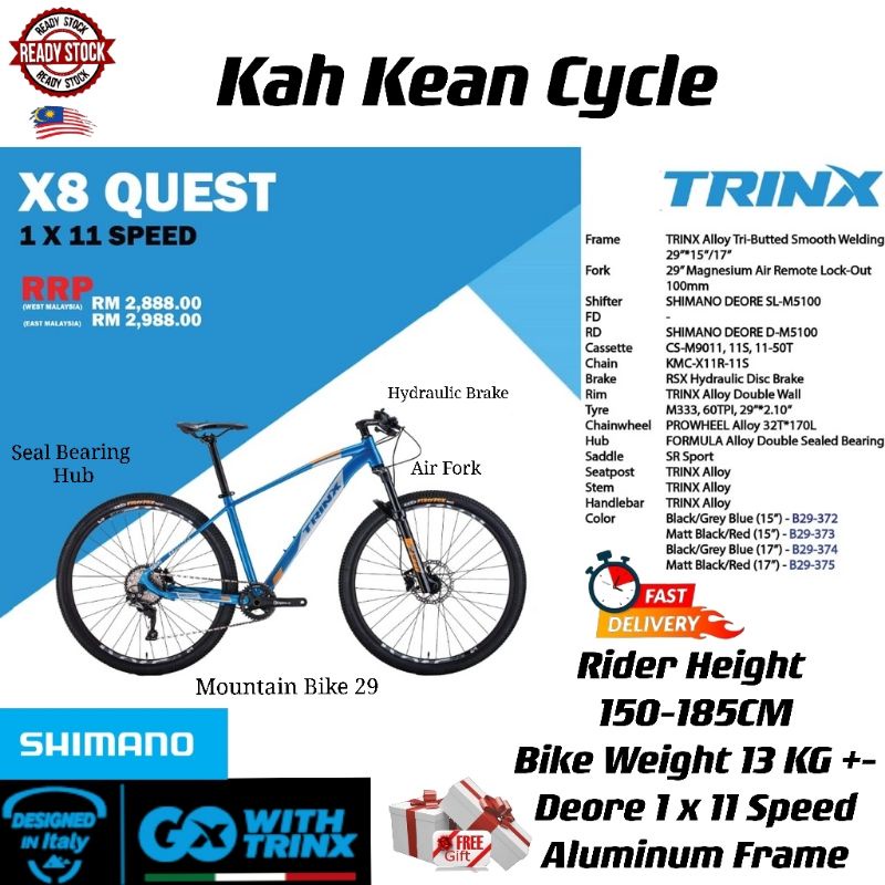 Trinx Bike - X8 Quest Pro - Italy - Mtb 29 - Shimano Deore 1x11 Speed ...