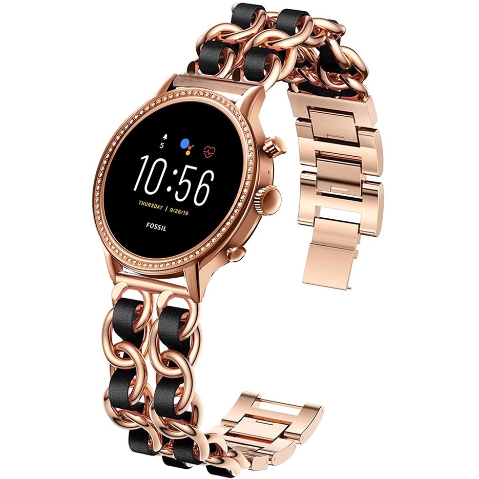 Compatible for Fossil Gen Julianna Band, YOUkei Jewelry Chain Metal  Wristband with Leather Compatible for Fossil Gen Julianna Smartwatch