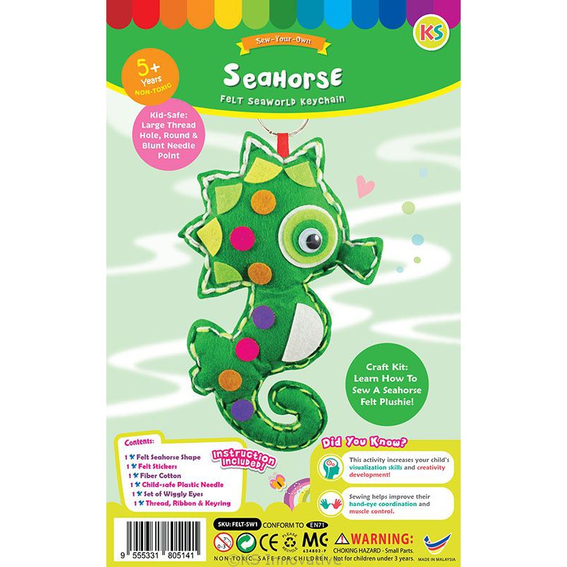 Felt Seaworld Plushie Kit - Seahorse Key-chain Kids Safe DIY Sew Your ...